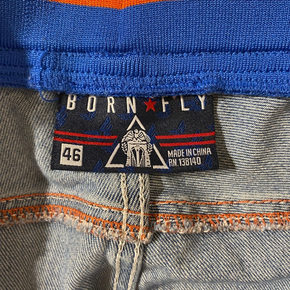 Born Fly Stylish Distressed Denim Shorts with Colorful Waistband 46 (OV) - Picture 7 of 10
